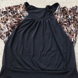 Black brown and white sleeved black blouse